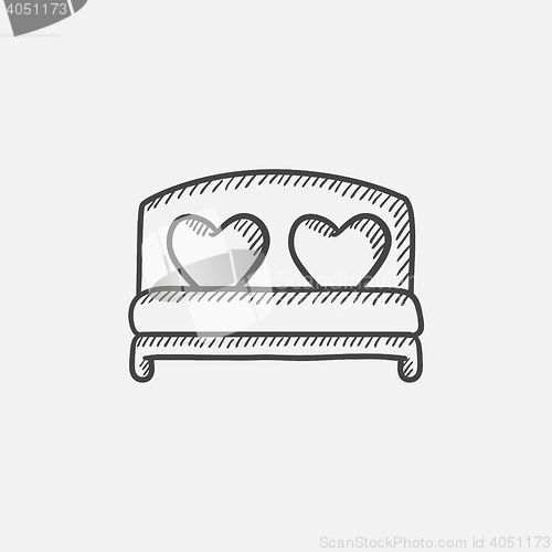 Image of Heart shaped pillows on bed sketch icon.