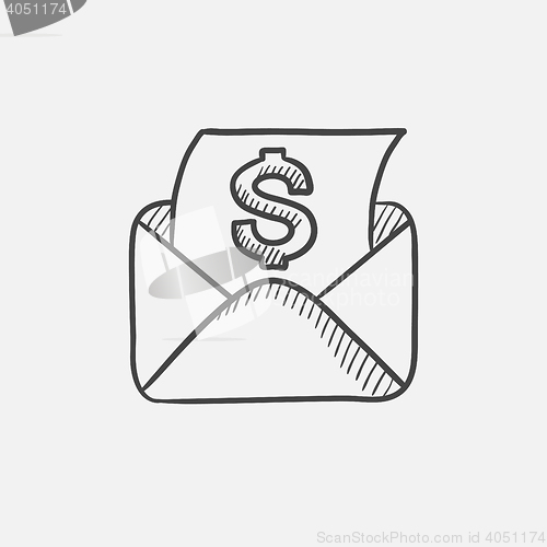 Image of Envelope mail with dollar sign sketch icon.