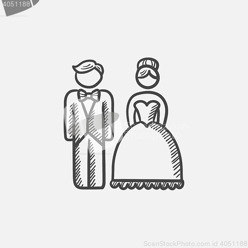 Image of Bride and groom sketch icon.