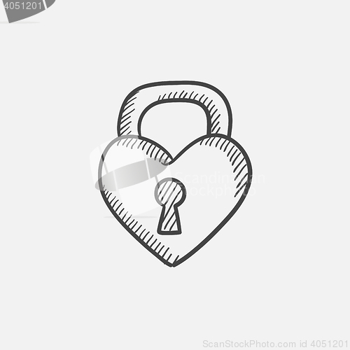 Image of Lock shaped heart sketch icon.