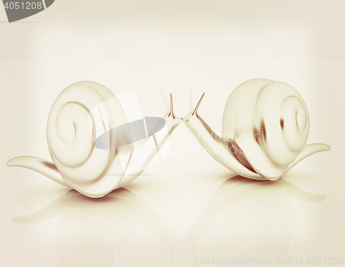 Image of 3d fantasy animals, snails on white background . 3D illustration