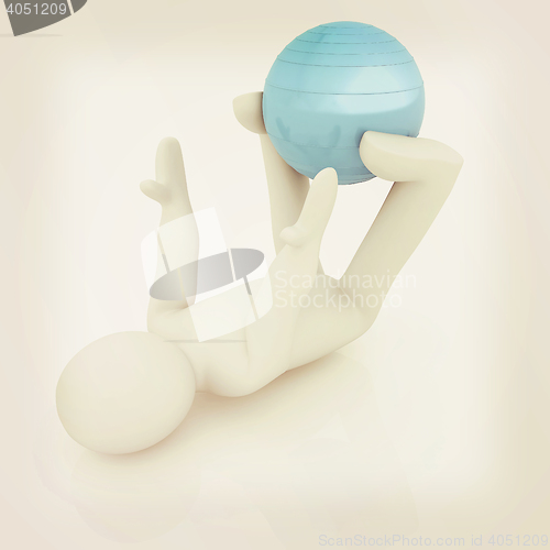 Image of 3d man exercising position on fitness ball. My biggest pilates s