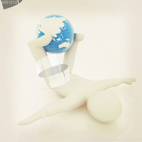 Image of 3d man exercising position on Earth - fitness ball. My biggest G