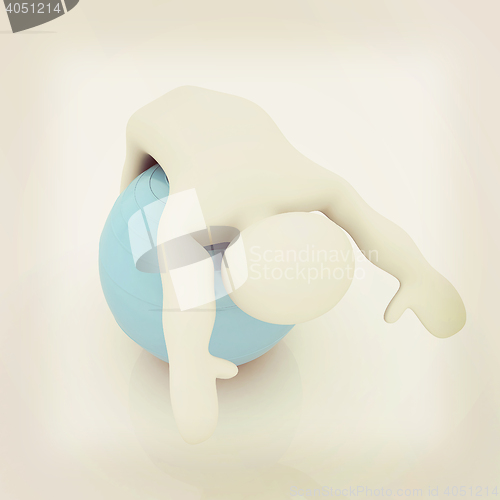 Image of 3d man exercising position on fitness ball. My biggest pilates s