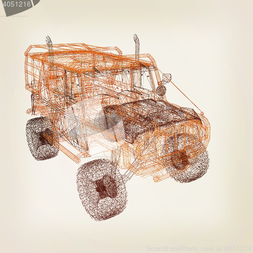 Image of 3d model cars . 3D illustration. Vintage style.