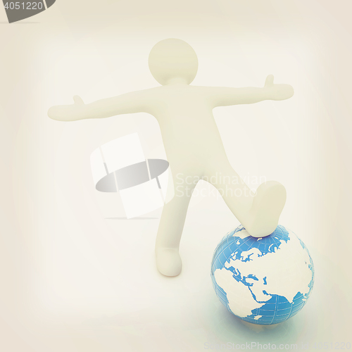 Image of 3d man and earth. Global business concept: the whole earth at my