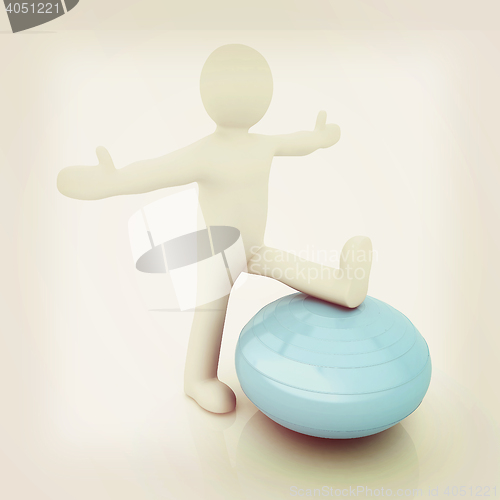 Image of 3d man exercising position on fitness ball. My biggest pilates s