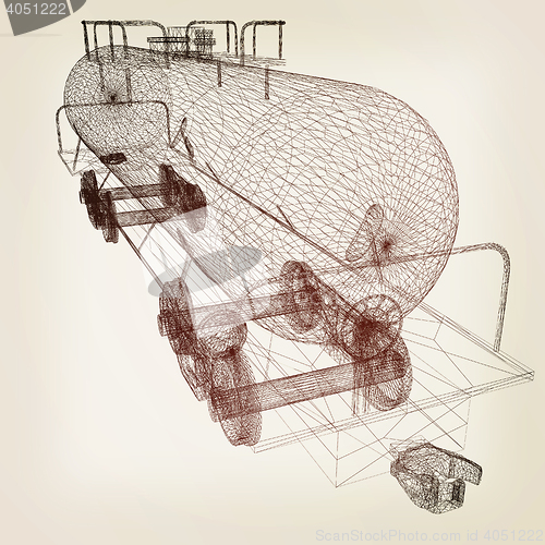 Image of 3D model cistern car. 3D illustration. Vintage style.