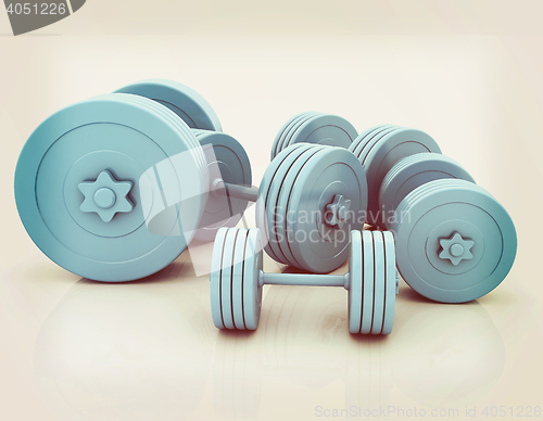 Image of Fitness dumbbells. 3D illustration. Vintage style.