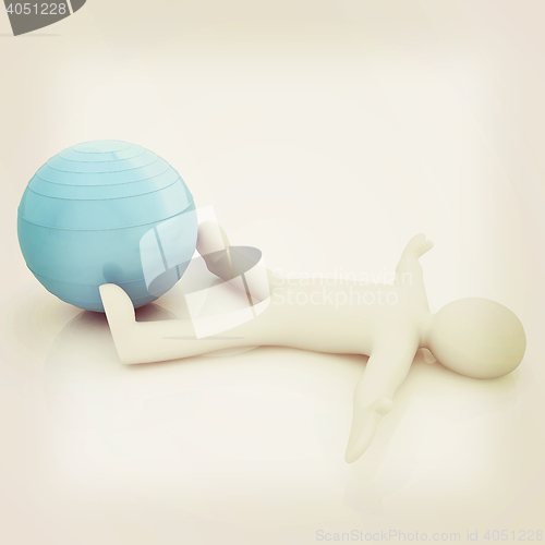 Image of 3d man exercising position on fitness ball. My biggest pilates s
