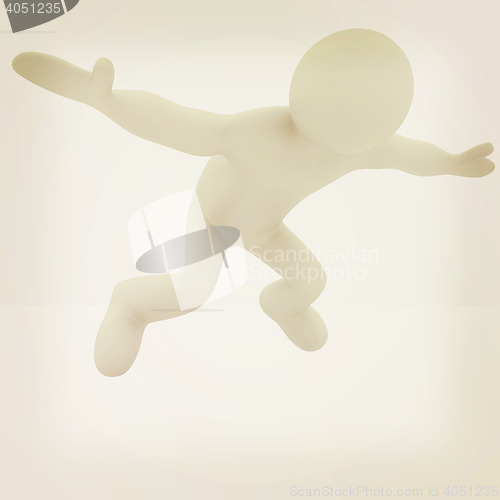 Image of Flying 3d man on white background. 3D illustration. Vintage styl