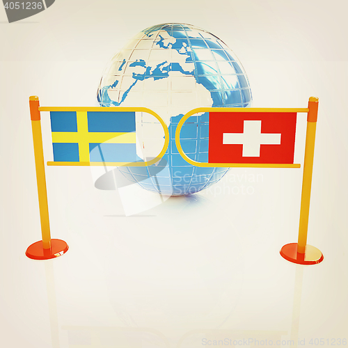 Image of Three-dimensional image of the turnstile and flags of Switzerlan