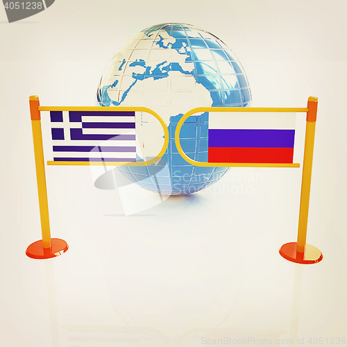 Image of Three-dimensional image of the turnstile and flags of Russia and