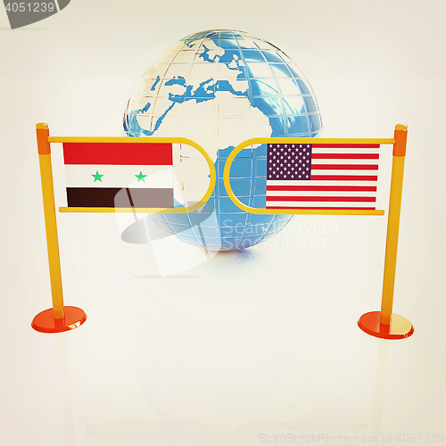 Image of Three-dimensional image of the turnstile and flags of USA and Sy