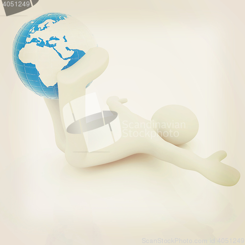 Image of 3d man exercising position on Earth - fitness ball. My biggest G