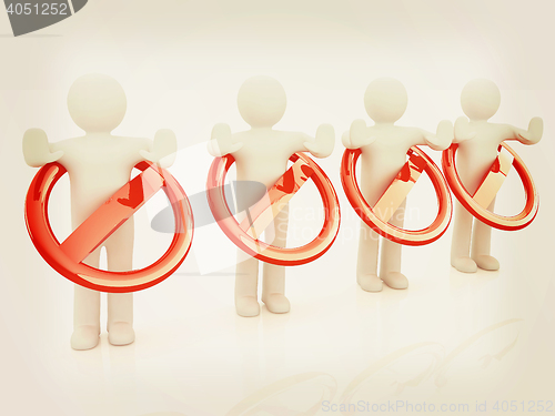 Image of 3d persons and stop sign . 3D illustration. Vintage style.