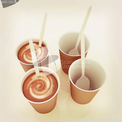 Image of Coffe in fast-food disposable tableware. 3D illustration. Vintag