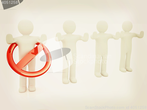 Image of 3d persons and stop sign . 3D illustration. Vintage style.