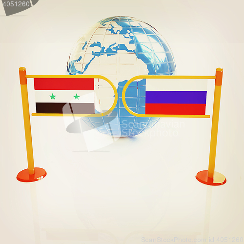 Image of Three-dimensional image of the turnstile and flags of Russia and