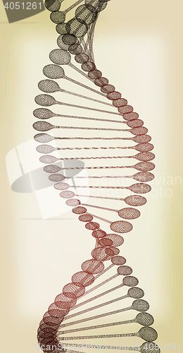 Image of DNA structure model. 3D illustration. Vintage style.