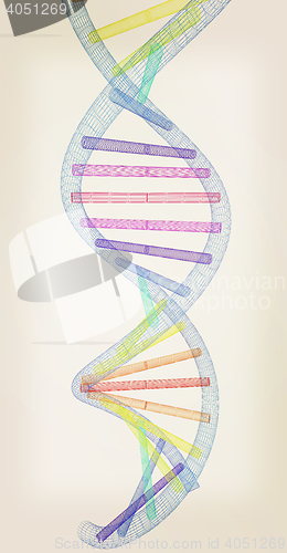 Image of DNA structure model. 3D illustration. Vintage style.