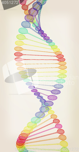Image of DNA structure model. 3D illustration. Vintage style.