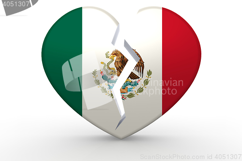 Image of Broken white heart shape with Mexico flag