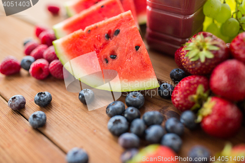 Image of bottle with fruit and berry juice or smoothie