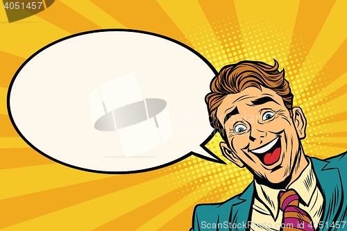 Image of Joyful businessman peeking from a corner of the background