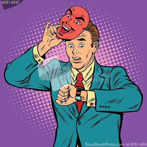Image of Businessman looking at his watch, time concept