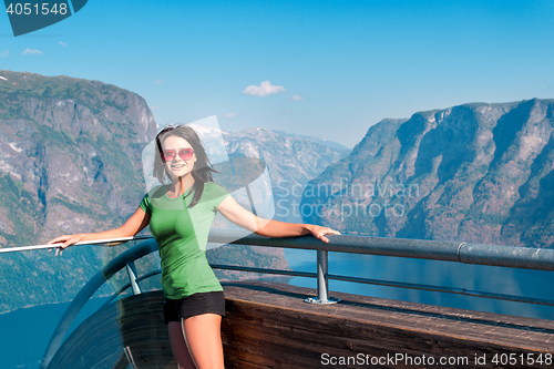 Image of Woman enjoying scenics from Stegastein Viewpoint