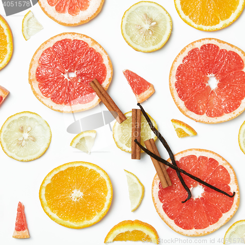 Image of Collection of fresh citrus on white background.