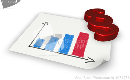 Image of paragraph symbol and paper sheet with business graph - 3d rendering