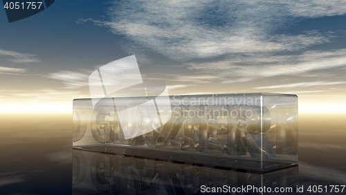 Image of the word glazier in glass cube under cloudy sky - 3d rendering