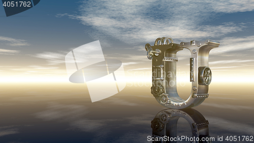 Image of machine letter u under cloudy sky - 3d illustration