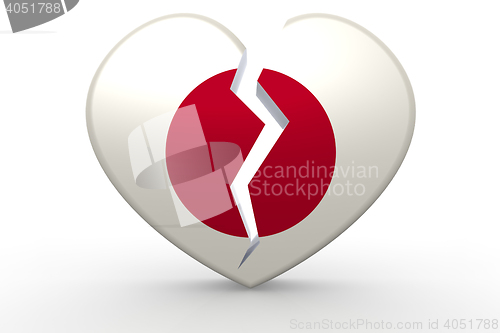 Image of Broken white heart shape with Japan flag