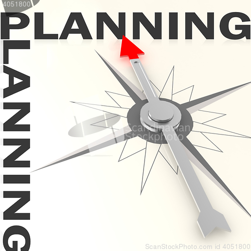 Image of Compass with planning word isolated