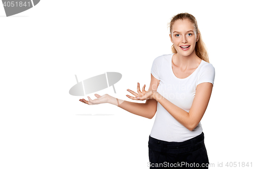 Image of Smiling woman showing blank copy space