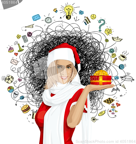 Image of Vector Woman Waiting For Christmas