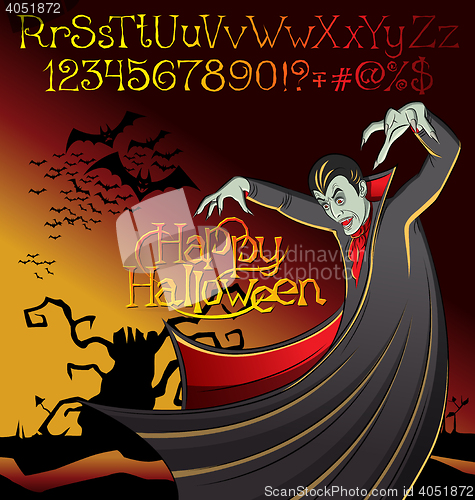 Image of Halloween font set and Vector Vampire Dracula