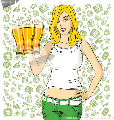 Image of Vector Woman With Glass of Beer On Oktoberfest