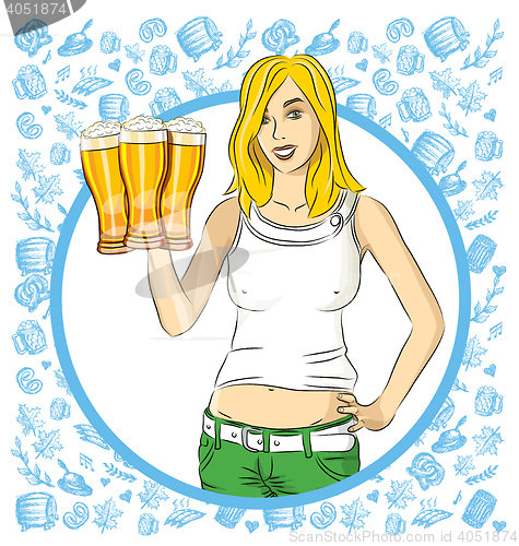 Image of Vector Woman With Glass of Beer On Oktoberfest