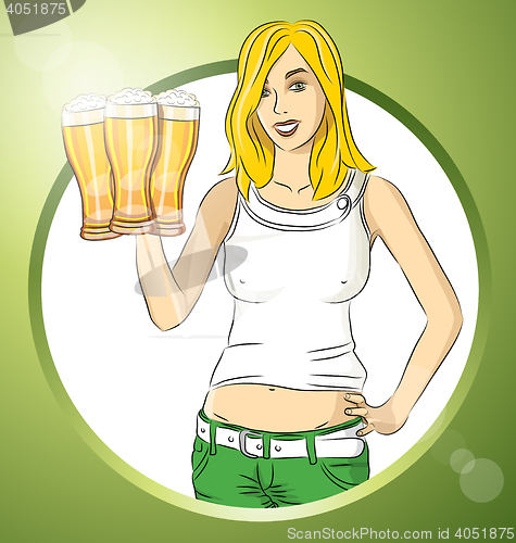 Image of Vector Woman With Glass of Beer On Oktoberfest