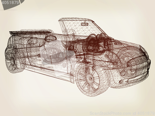 Image of 3d model cars . 3D illustration. Vintage style.