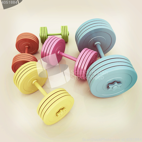 Image of Fitness dumbbells. 3D illustration. Vintage style.
