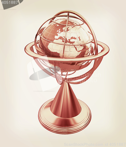 Image of Terrestrial globe model . 3D illustration. Vintage style.