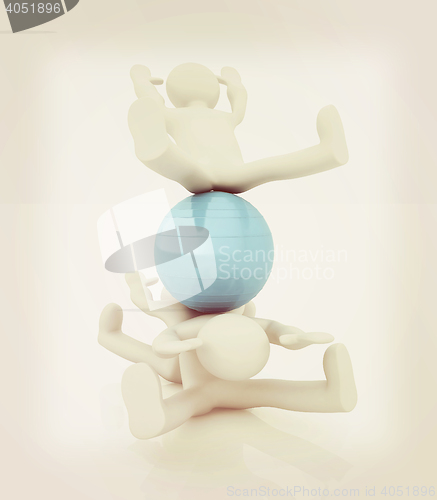 Image of 3d man exercising position on fitness ball. My biggest pilates s