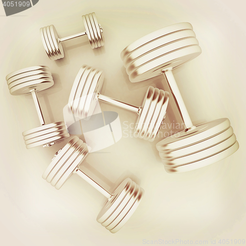 Image of Fitness dumbbells. 3D illustration. Vintage style.