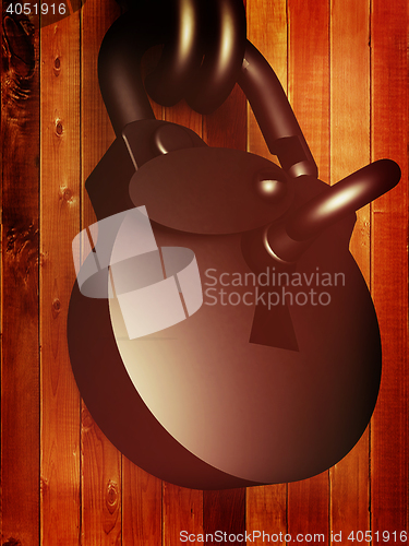 Image of Old padlock on a wooden door. 3D illustration. Vintage style.