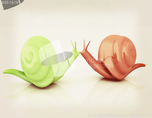 Image of 3d fantasy animals, snails on white background . 3D illustration